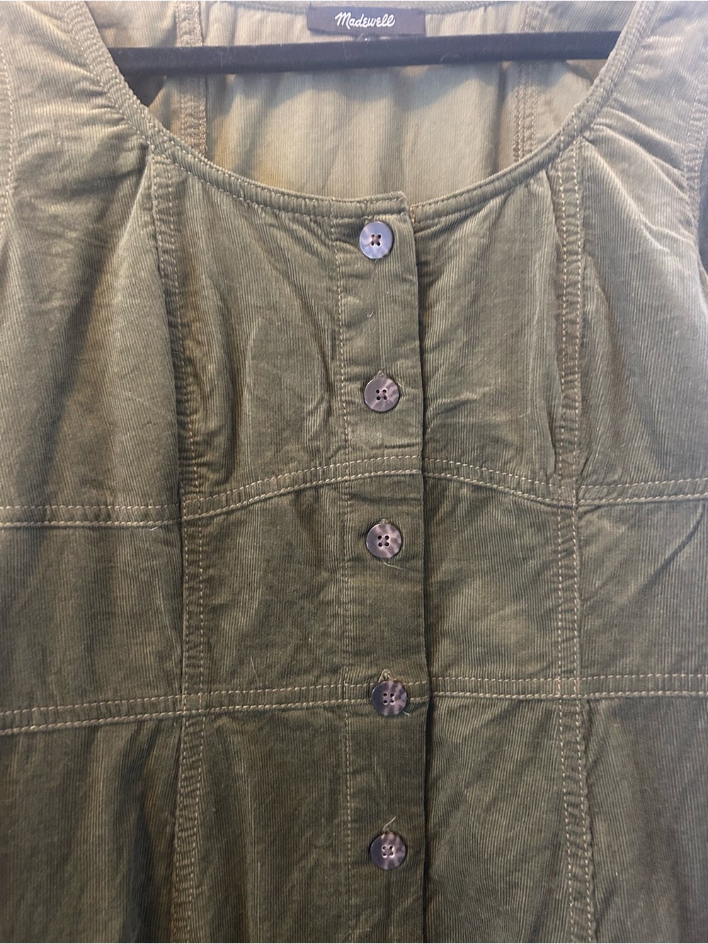 Madewell Corduroy Seamed Long-Sleeve Mini Dress in Kale Size 6 - Picture 10 of 12